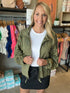 Olive Ruched Sleeve Windbreaker(710)