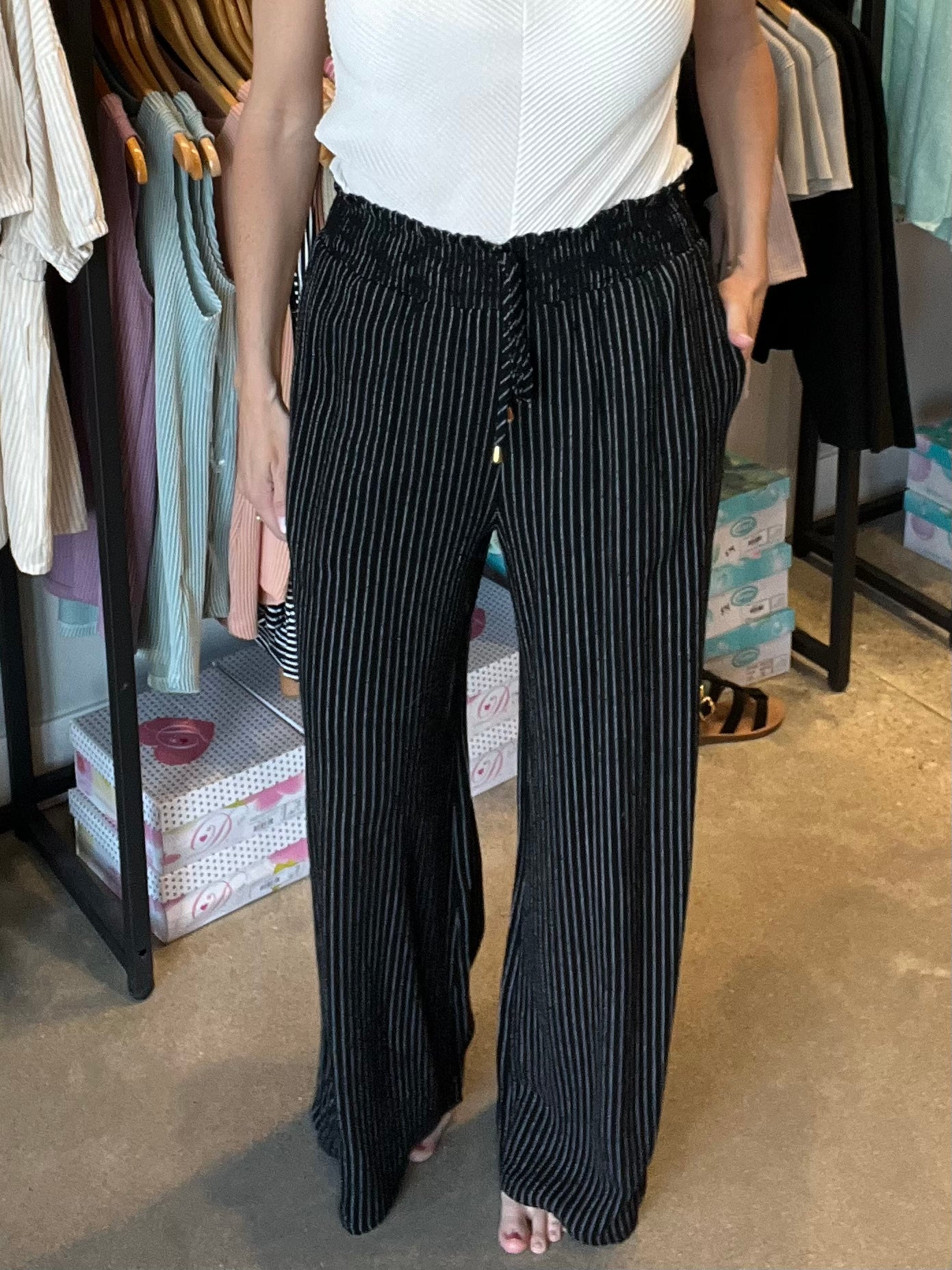 Black/White Stripe Linen Pants(W819) – The Boutique