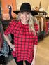 Red Plaid Puff Sleeve Blouse(W565)