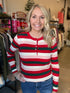 Christmas Stripe Ribbed Henley Sweater(354)