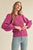 Magenta Ribbed Puff Sleeve Sweater(W731)