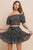 Black Print Off Shoulder Top & Skirt SET(W392)