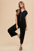 Black Button Up Gauze Jumpsuit(W296)