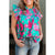 Teal/Pink Floral Smocked Woven Top(885)