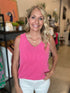 Fuchsia Textured Ribbed Vneck Tank(W276)