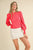 Hot Coral Textured Sleeve Sweater(112)