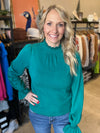 Alpine Green Ruffled Mockneck Light Sweater(348)