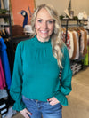 Alpine Green Ruffled Mockneck Light Sweater(W693)