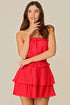 Red Cotton Gauze Strapless Dress(873)