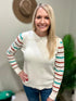 White Lightweight Crochet/Stripe Sleeve Sweater(704)