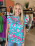 Teal/Pink Floral Smocked Woven Top(W304)