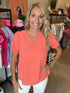 Neon Coral Short Puff Sleeve Blouse(906)