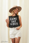 Black “Game Day Vibes” Mineral Wash Graphic Tank(W414)