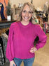 Magenta Ribbed Puff Sleeve Sweater(W731)