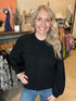 Black Ribbed Puff Sleeve Sweater(W729)