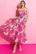Pink Floral Strapless Dress(W780)