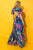 Navy Floral Cutout Maxi Dress(W873)