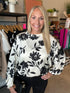 Ivory/Black Floral Silk Blouse(W373)