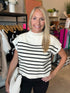 Ivory/Black Stripe Short Sleeve Sweater(W500)