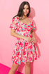 Pink Floral Short Dress(W781)