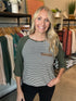 Olive 3/4 Sleeve & Stripe Top(W461)