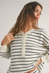 Navy Stripe Button Neck Sweatshirt(264)