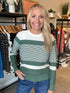 Dark Sage Stripe Soft Waffle Knit Sweater(W474)