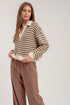 Taupe Stripe Collared Knit Top(259)