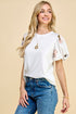 White Tee w/ Floral Bubble Sleeve(765)