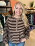 Brown Stripe Button Neck Sweatshirt(255)