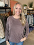 Brown Textured Ribbed Long Sleeve Top(283)