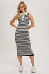 Black Stripe Polo Sleeveless Midi Dress(W191)